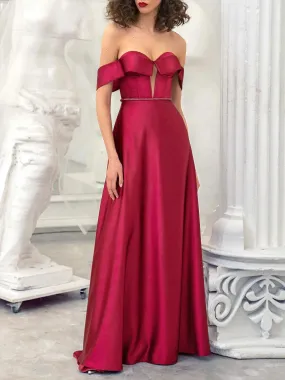 A-Line Burgundy Strapless Sleeveless Floor-Length Evening Dress