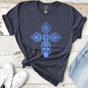 Amazing Grace Filigree Cross T-Shirt - Dark Colors