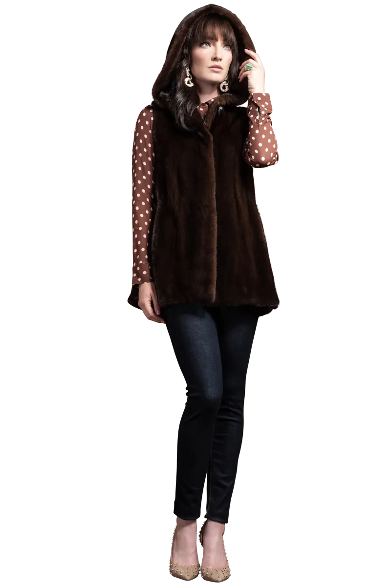 American Hooded Vertical Mink Fur Vest