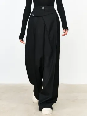 Asymmetric Layer Button Trendy Straight Leg Dress Pants