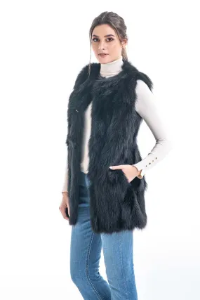 Black Genuine Fox Fur Vest