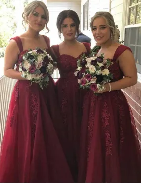 Floor-Length Burgundy Bridesmaid Dress with Lace (BMA20115)