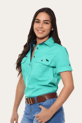 Jules Womens Half Button Short Sleeve Work Shirt - Mint