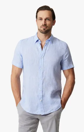 Linen Short Sleeve Shirt In Hawaiian Ocean