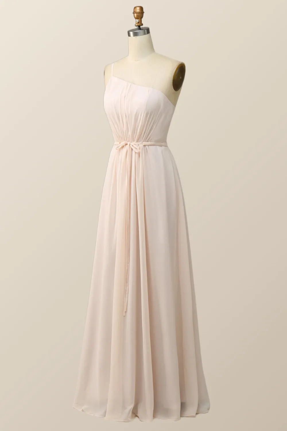 One Shoulder Terracotta Chiffon Long Bridesmaid Dress